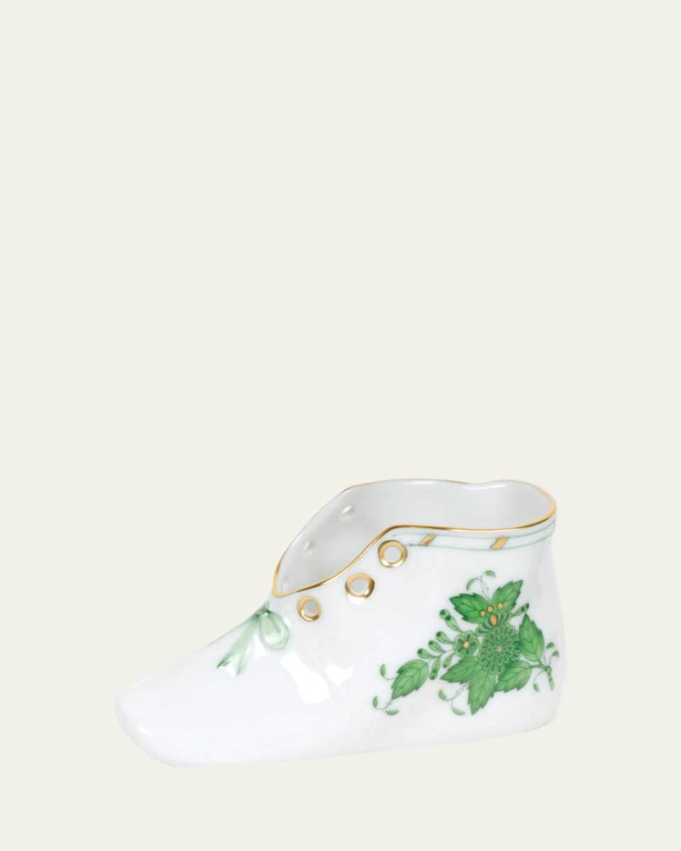 Chinese Bouquet Green Porcelain Baby Shoe Keepsake